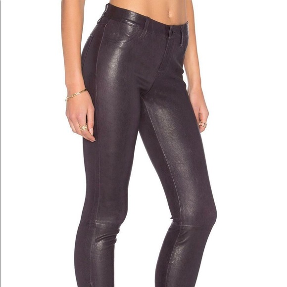 J Brand Super Skinny Stretch Leather Zip Leggings Pants Black Plum Size 28 - Picture 7 of 7